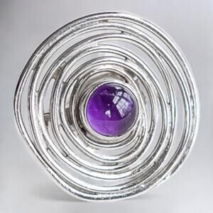 Vintage 925 Sterling Silver Amethyst Spiral Statement Ring Adjustable Boho